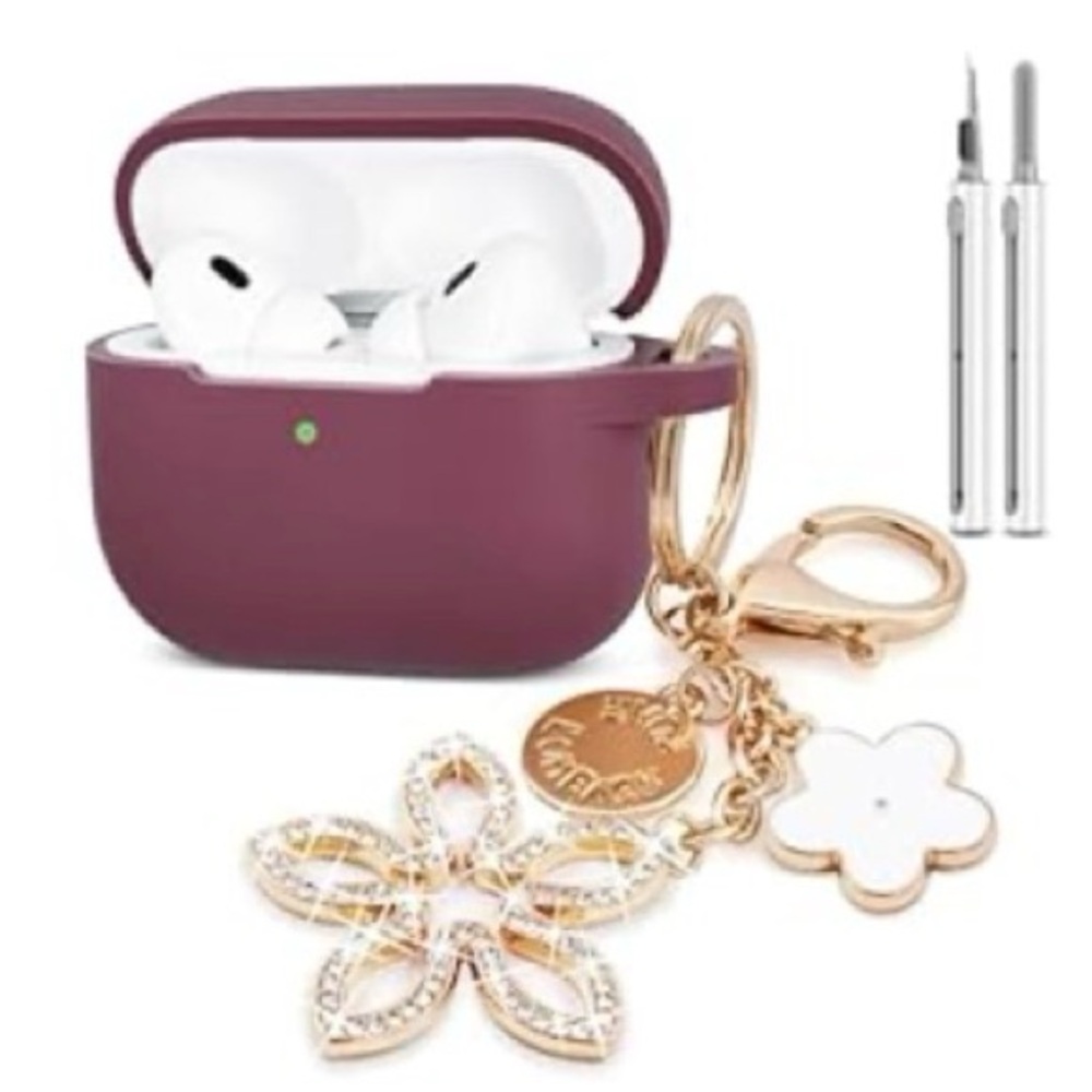 Elegant Purple AirPods Pro 2nd Generation Case with Floral Keychain